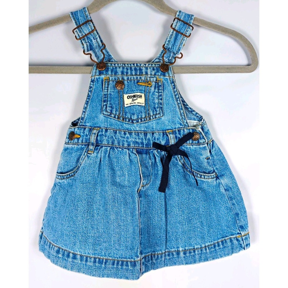 OshKosh B'gosh Girls Blue Denim Overall Dress Pockets Adj Straps 9-12M